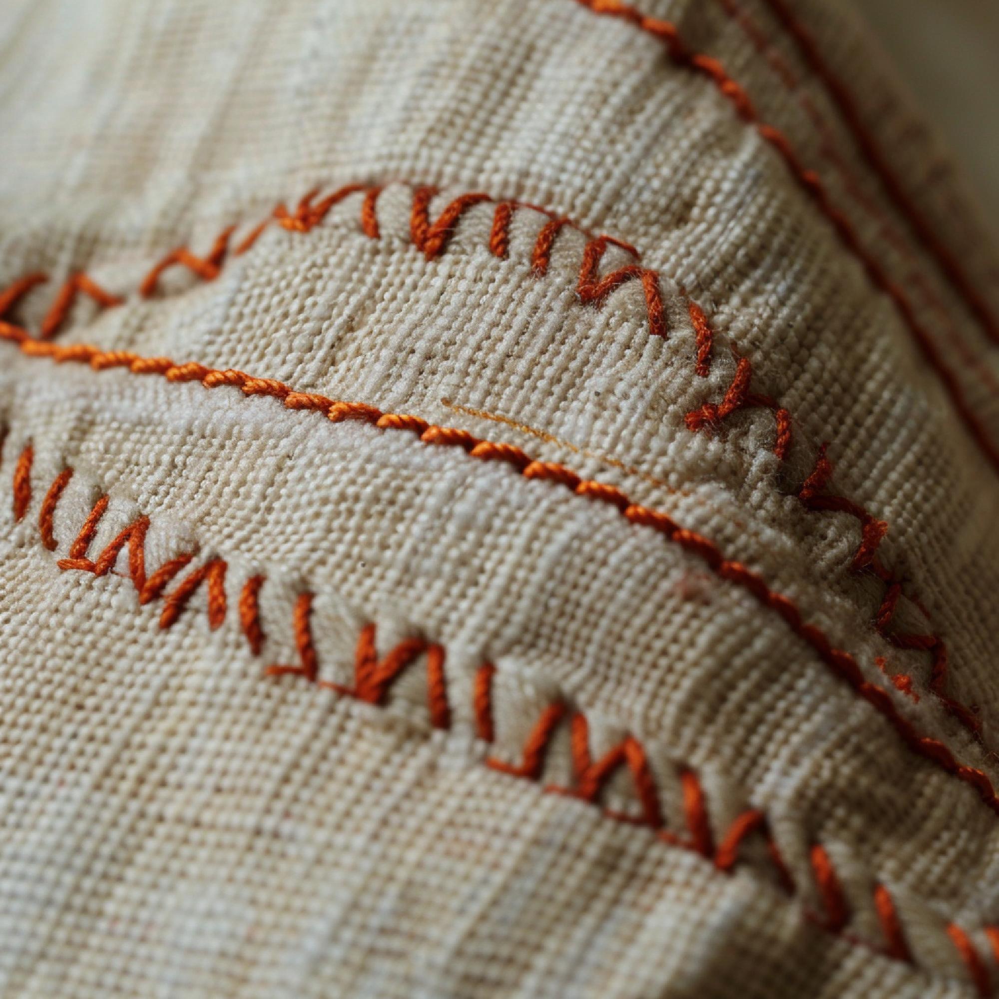 Close-up of detailed hand embroidery on linen
